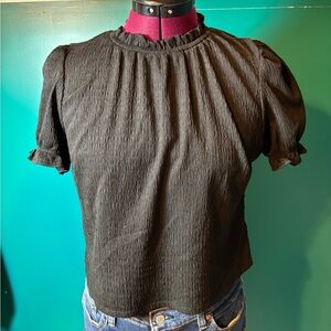 Monteau Los Angeles Black Puff Sleeve Ruffled Blouse